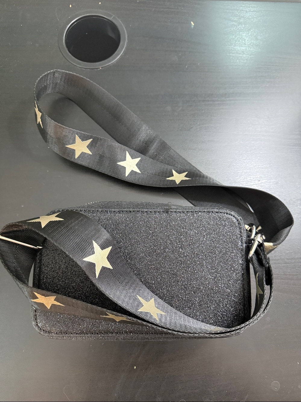 Black Star Crossbody Bag with Patterned Strap - Picture 9 of 12